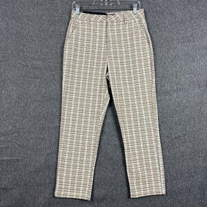 Volcom Womens Chino Pants Size 28 Tan Plaid High Waist Trousers Casual